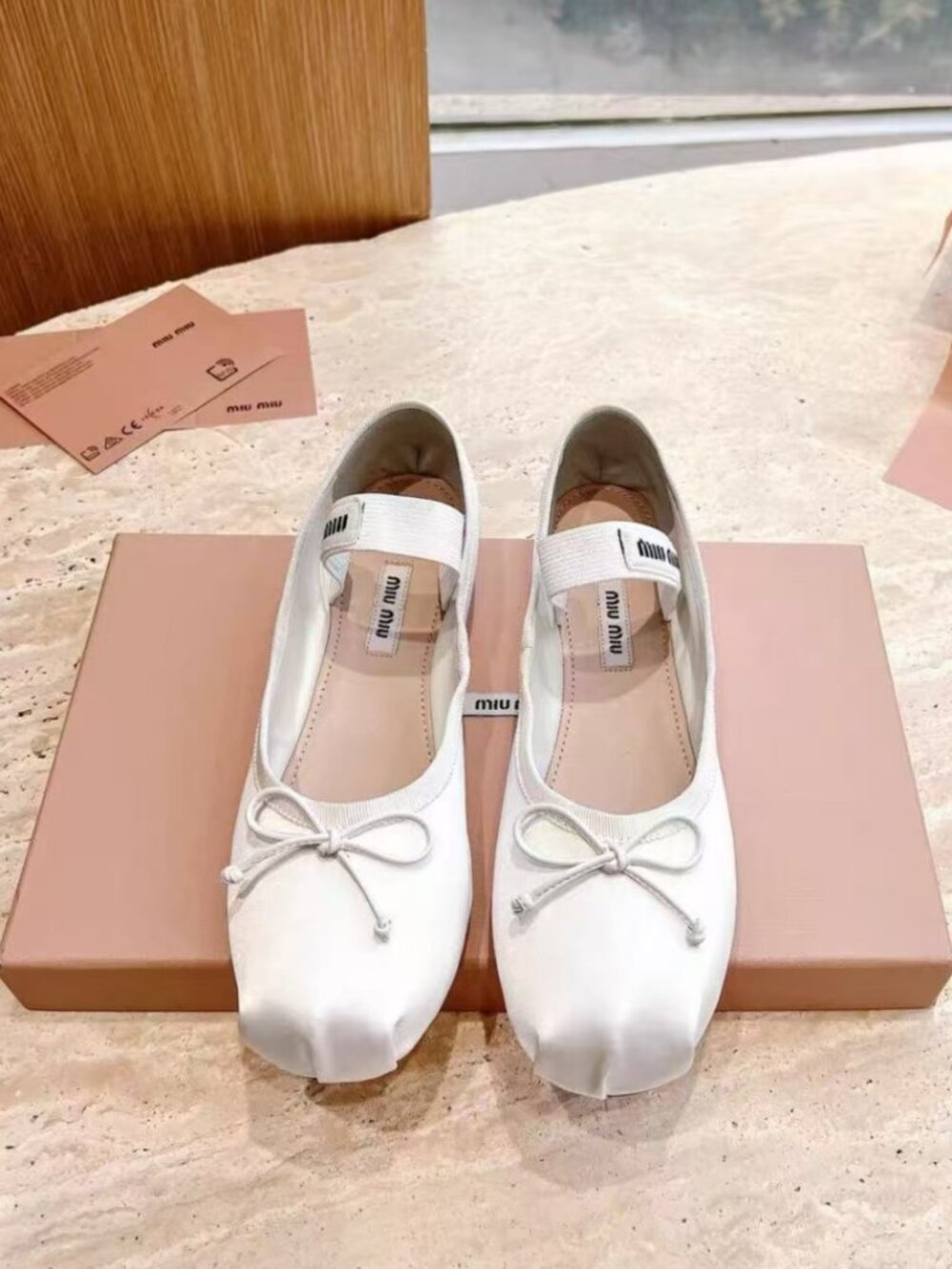 Miu Miu White Satin Bow Mary Jane Ballet Flats